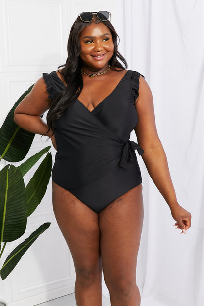 Marina West Swim Full Size Float On Ruffle Faux Wrap One-Piece in Black-Teresa&#39;s Fashionista LLC