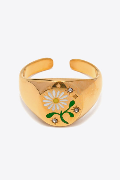 Flower Pattern Stainless Steel Open Ring-Teresa&#39;s Fashionista LLC