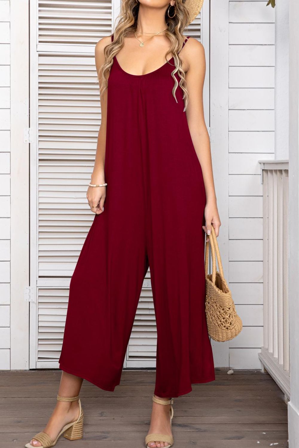 Spaghetti Strap Scoop Neck Jumpsuit-Teresa&#39;s Fashionista LLC