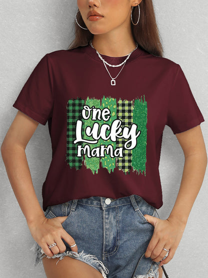 ONE LUCKY MAMA Round Neck T-Shirt-Teresa&#39;s Fashionista LLC