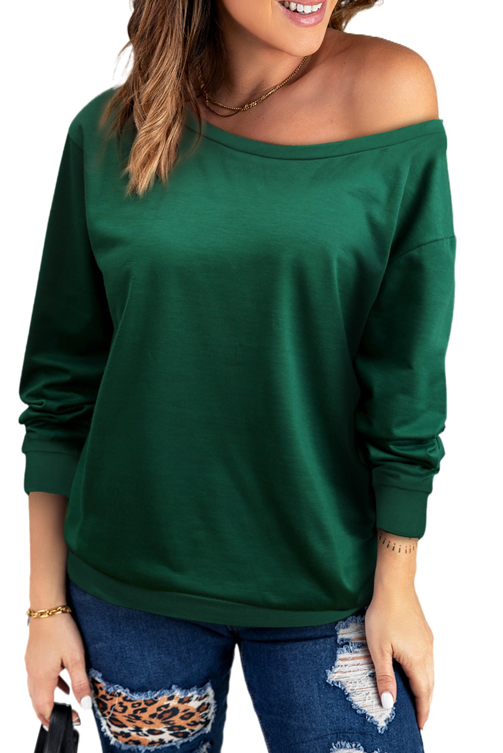 Boat Neck Long Sleeve Sweatshirt-Teresa&#39;s Fashionista LLC