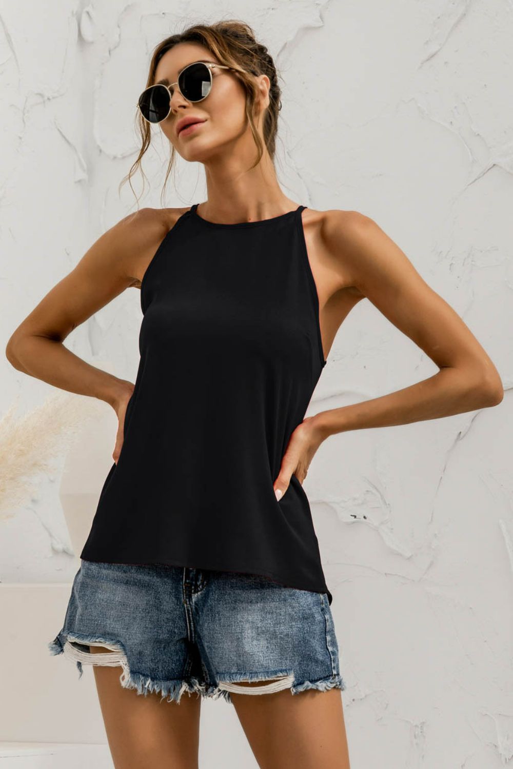 Keyhole Round Neck Tank-Teresa&#39;s Fashionista LLC