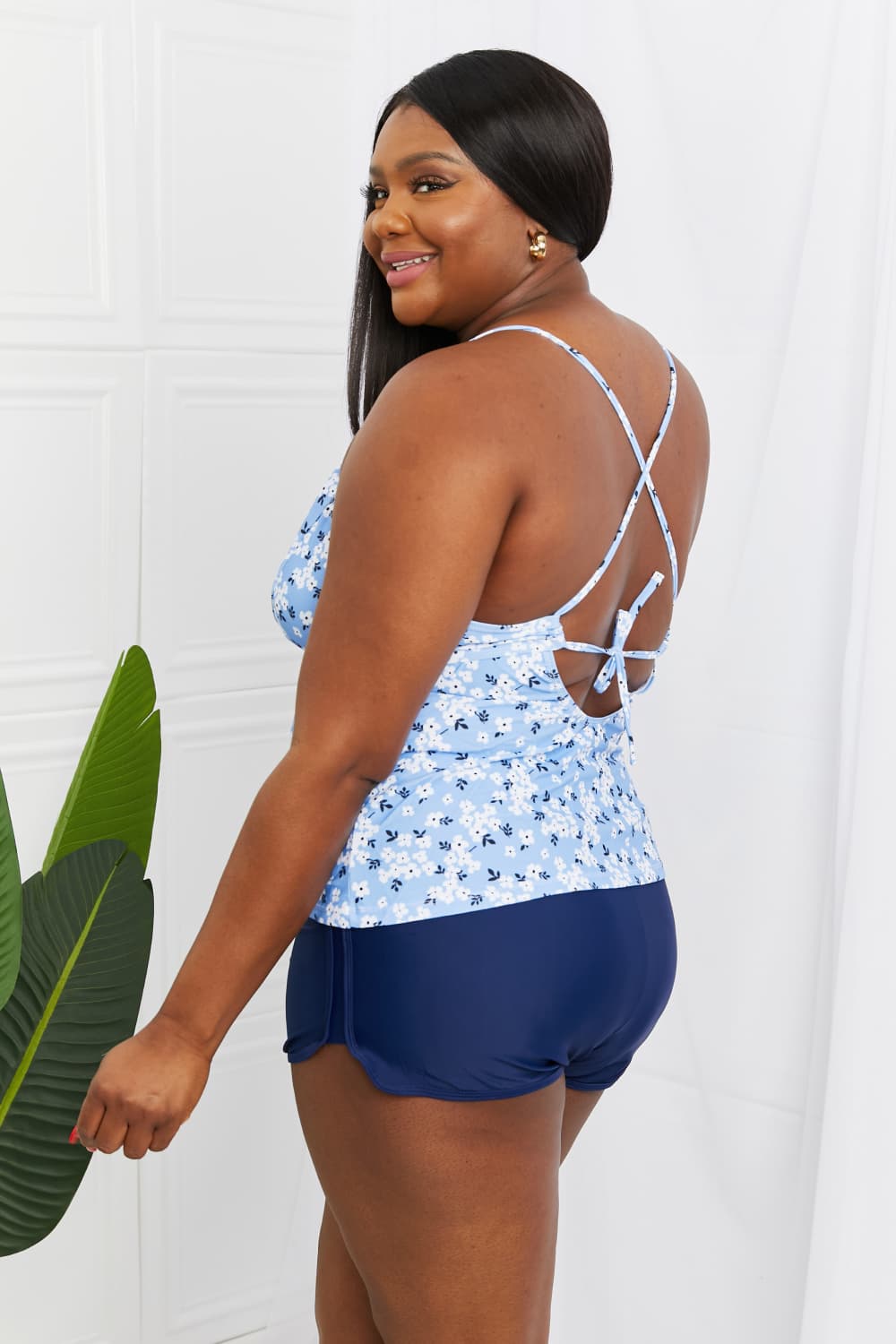 Marina West Swim By The Shore Full Size Two-Piece Swimsuit in Blossom Navy-Teresa&#39;s Fashionista LLC