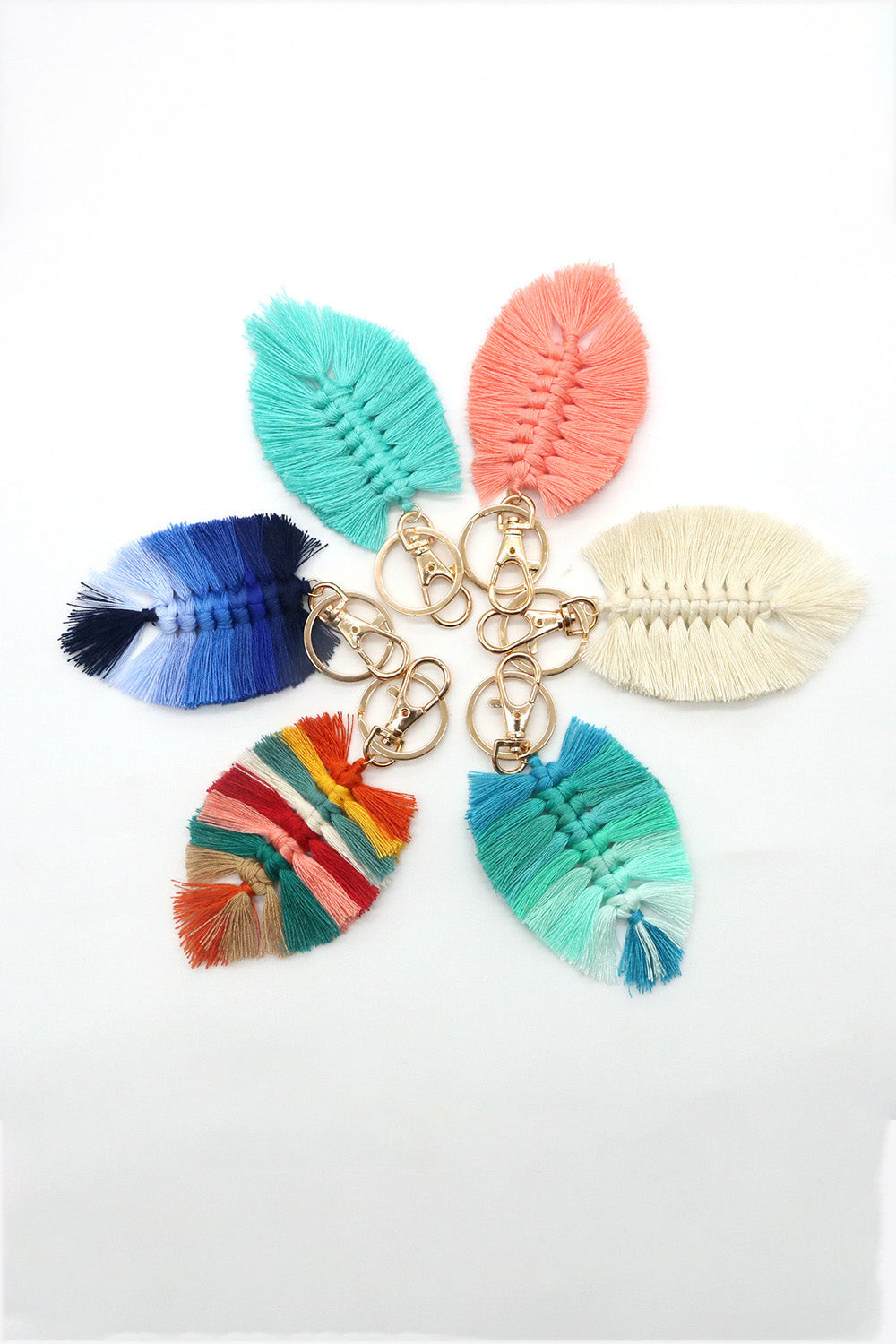 Assorted 4-Pack Leaf Shape Fringe Keychain-Teresa&#39;s Fashionista LLC