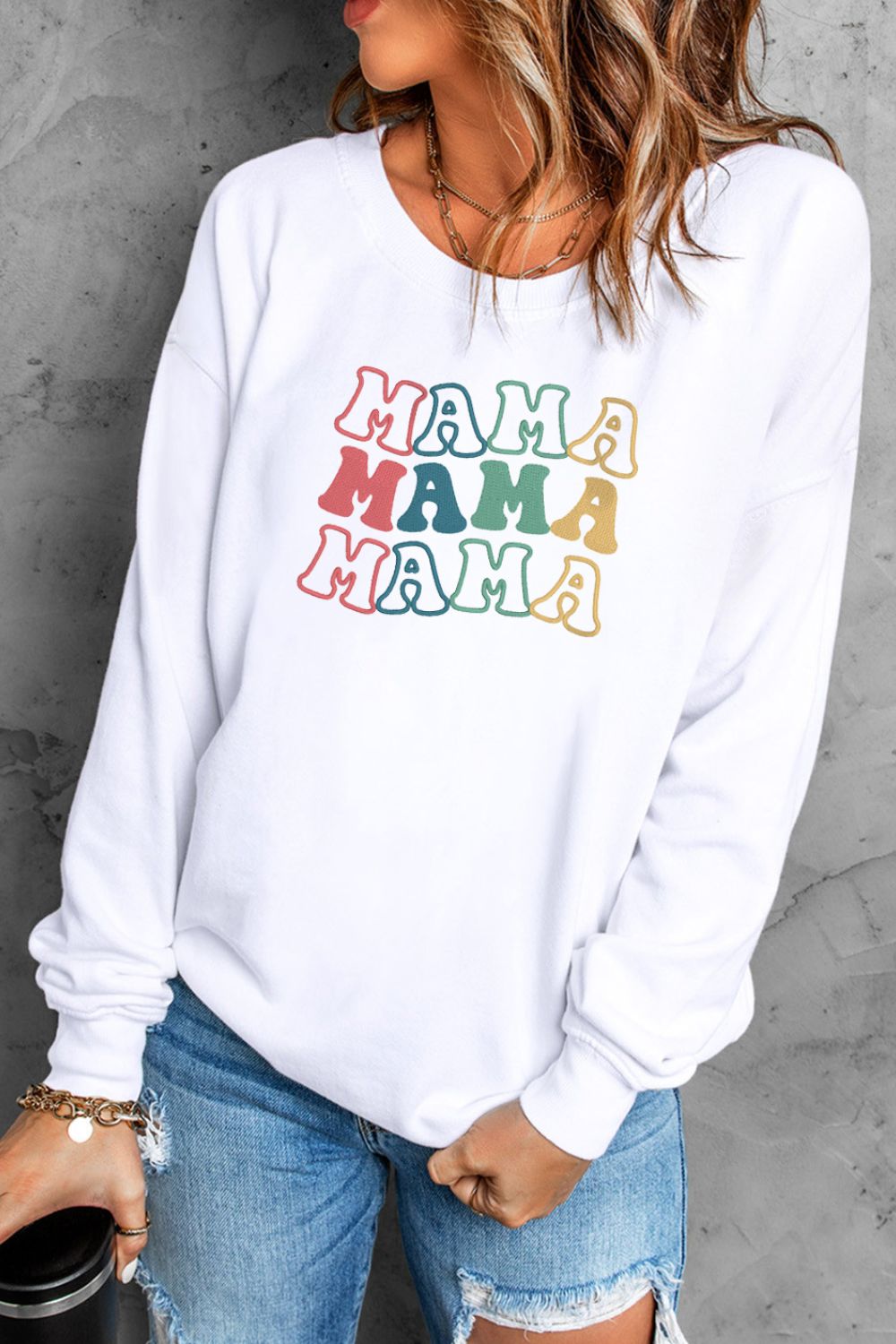 MAMA Graphic Round Neck Drop Shoulder Sweatshirt-Teresa&#39;s Fashionista LLC