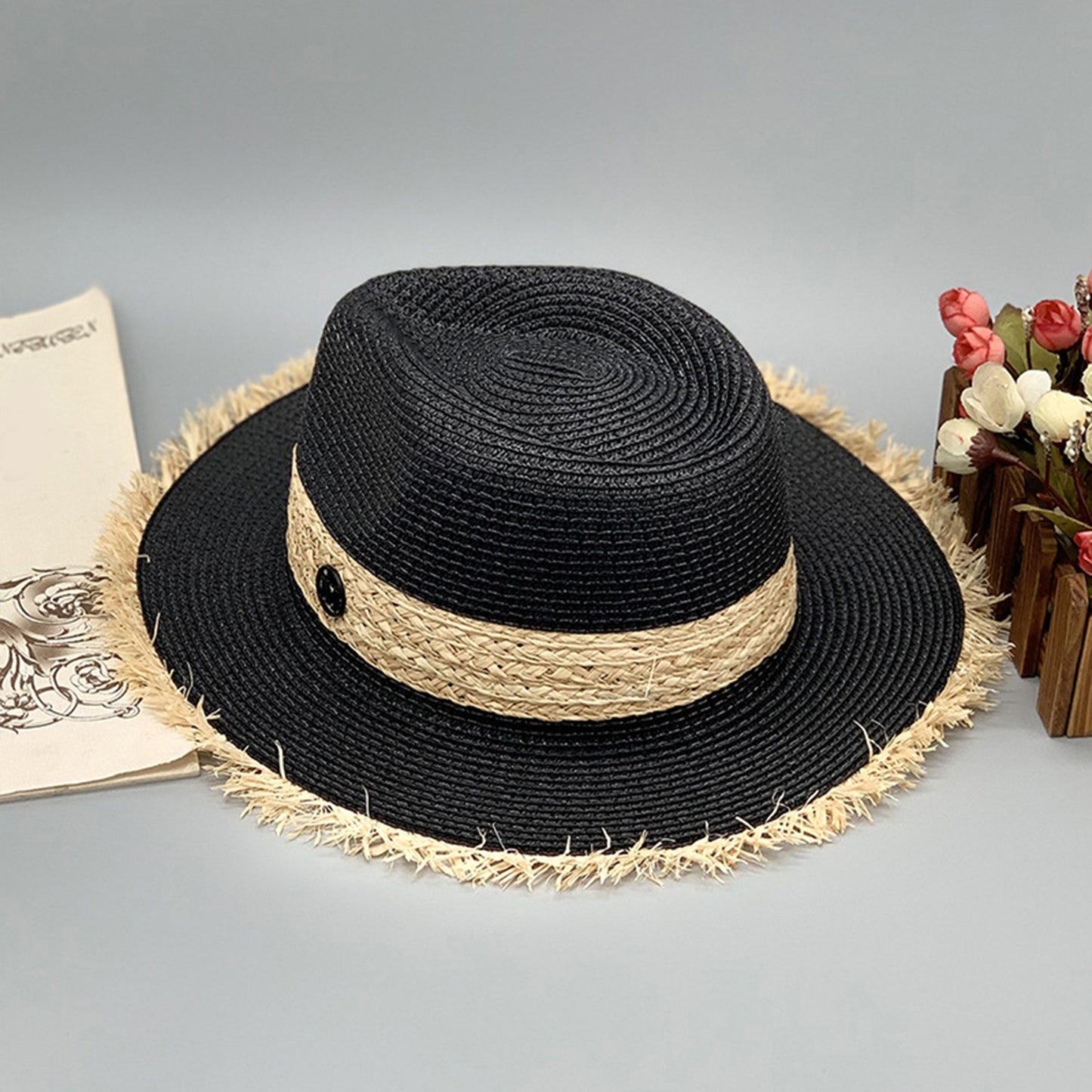 Raw Hem Raffia Hat-Teresa&#39;s Fashionista LLC