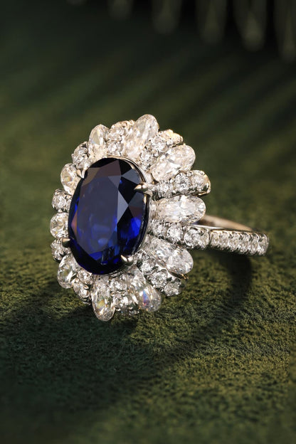 5 Carat Lab-Grown Sapphire Flower Shape Ring-Teresa&#39;s Fashionista LLC