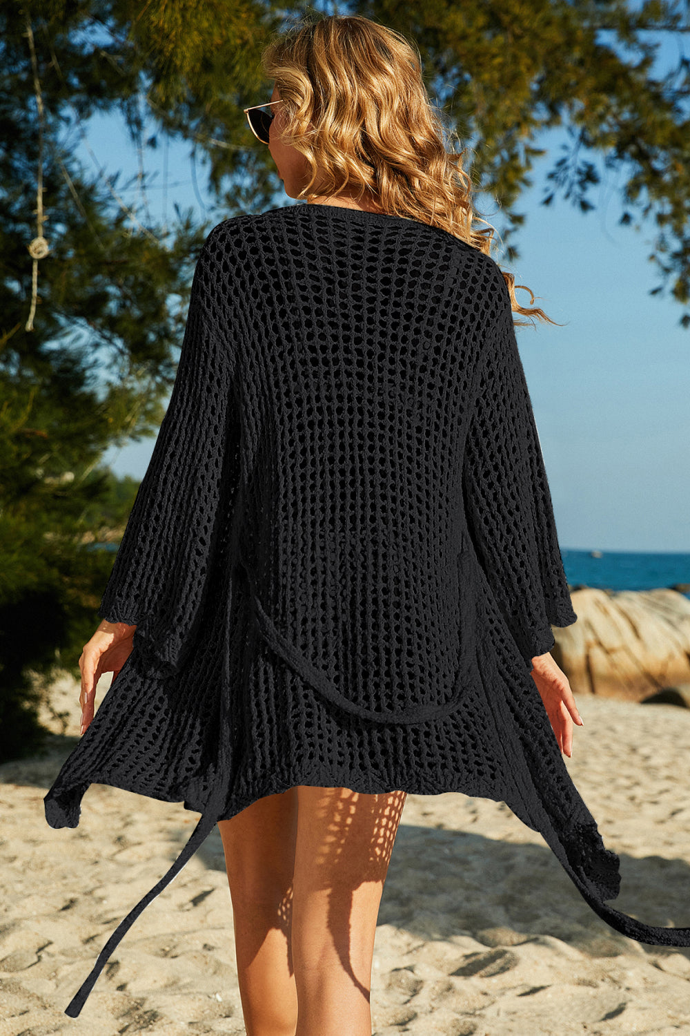 Tie-Waist Openwork Crochet Cover Up-Teresa&#39;s Fashionista LLC