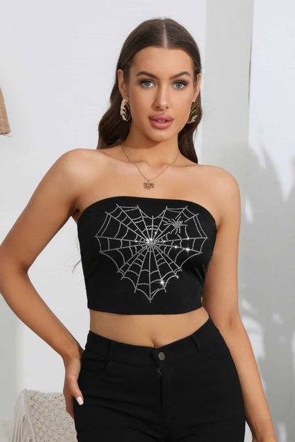 Heart Spider Web Graphic Tube Top-Teresa&#39;s Fashionista LLC