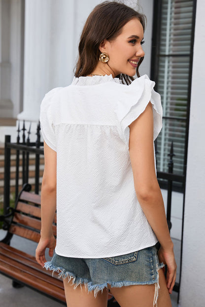 Notched Neck Butterfly Sleeve Blouse-Teresa&#39;s Fashionista LLC