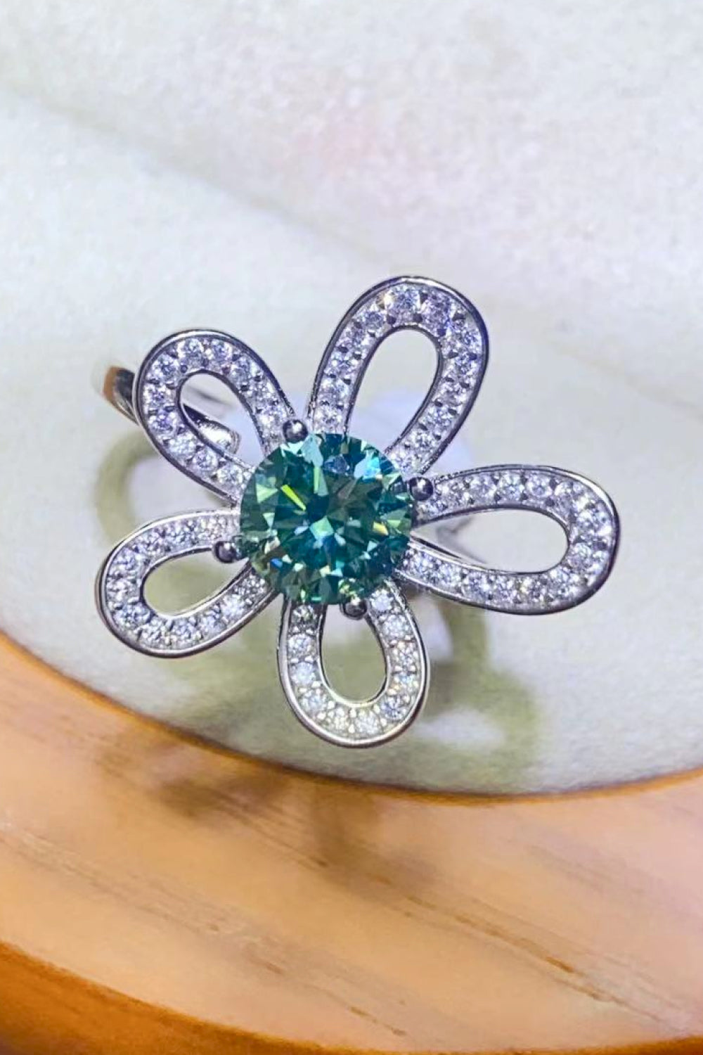 1 Carat Moissanite Flower Shape Open Ring-Teresa&#39;s Fashionista LLC