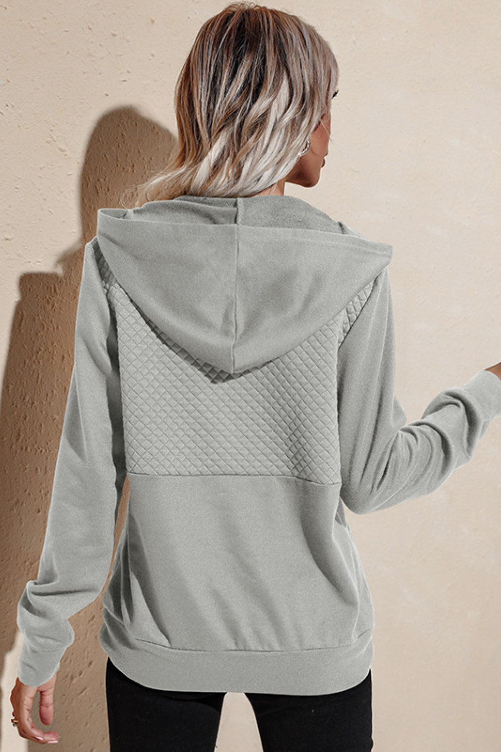 Quilted Patchwork Button Sweatshirt Hoodie-Teresa&#39;s Fashionista LLC