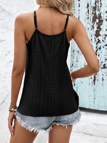 Contrast Eyelet Cami Top-Teresa&#39;s Fashionista LLC