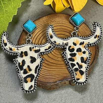 Bull Shape Turquoise Dangle Earrings-Teresa&#39;s Fashionista LLC