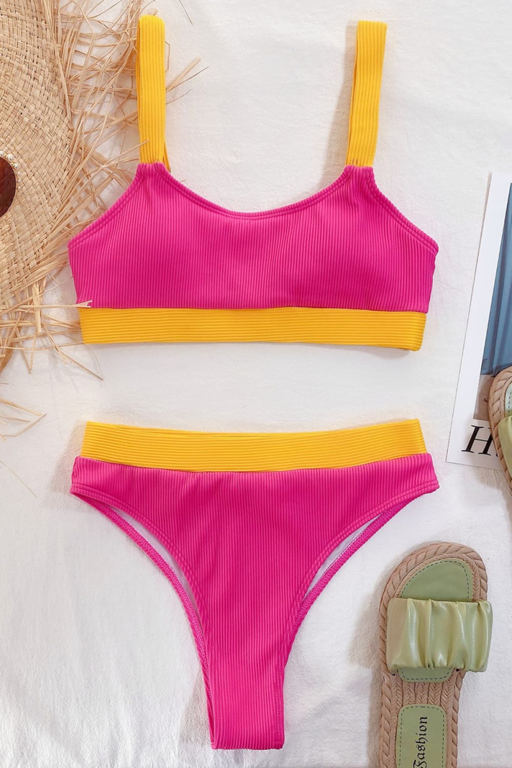 Color Block Scoop Neck Bikini Set-Teresa&#39;s Fashionista LLC