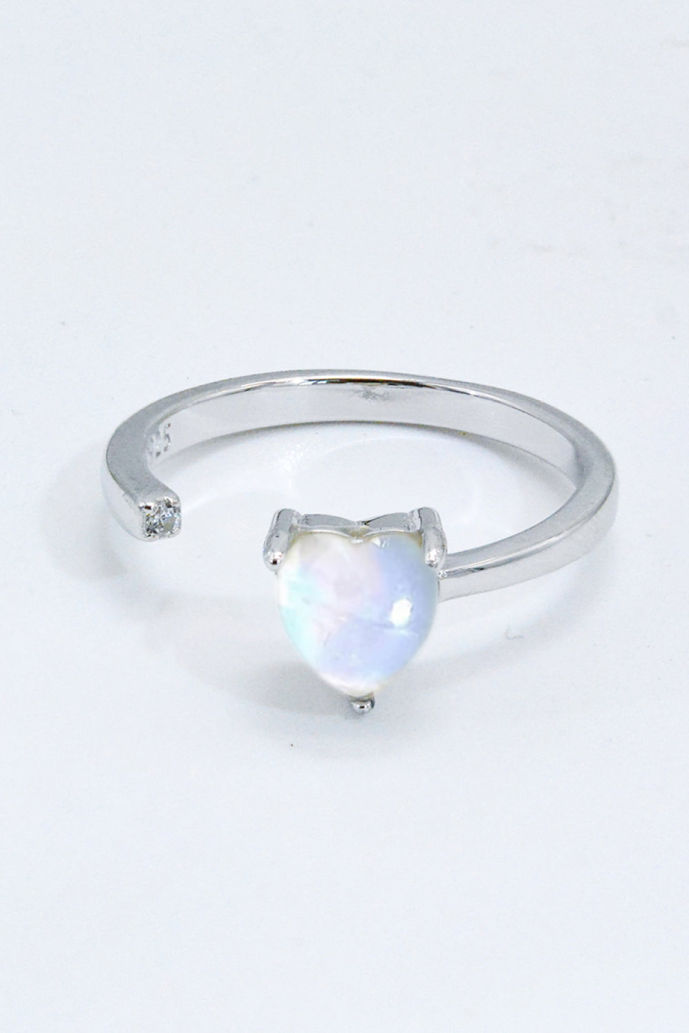 Inlaid Moonstone Heart Adjustable Open Ring-Teresa&#39;s Fashionista LLC