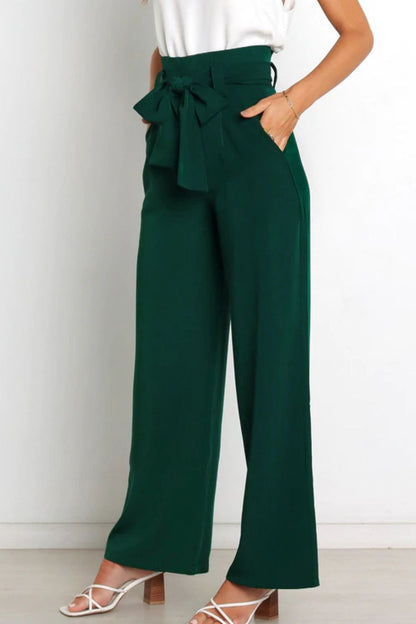 Tie Front Paperbag Wide Leg Pants-Teresa&#39;s Fashionista LLC