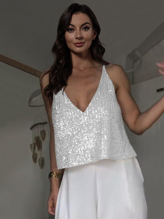 Sequin Deep V Tank-Teresa&#39;s Fashionista LLC