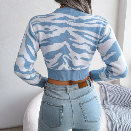 Tiger Print Mock Neck Cropped Sweater-Teresa&#39;s Fashionista LLC