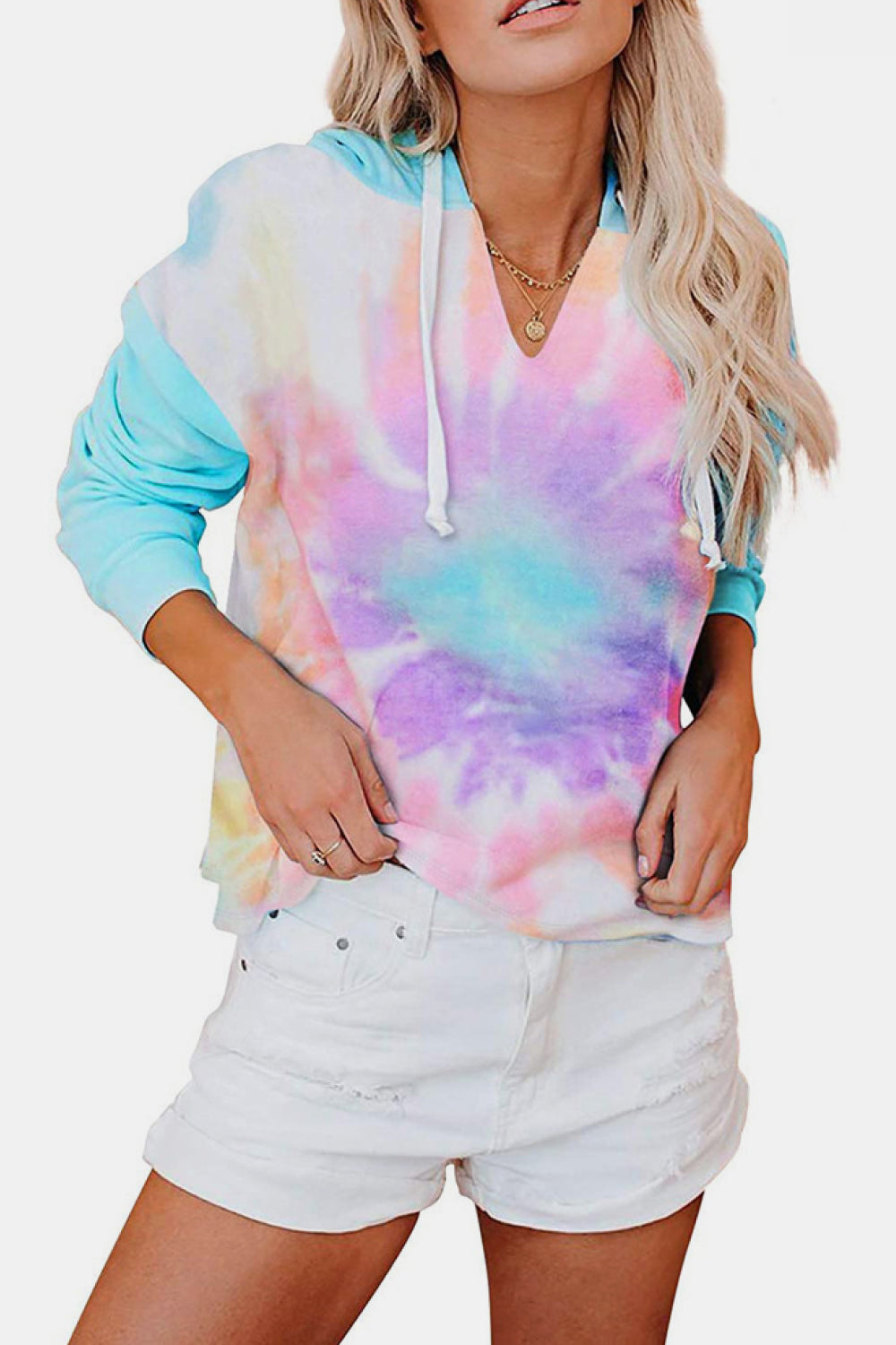 Tie-Dye Drawstring Hoodie-Teresa&#39;s Fashionista LLC