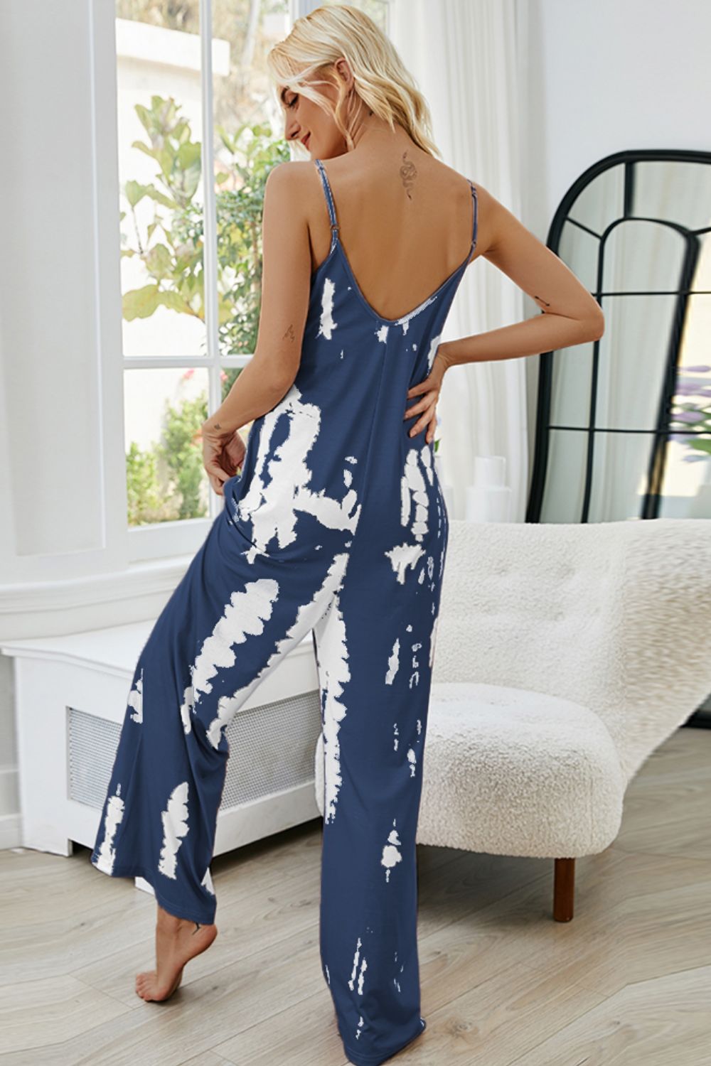 Tie-Dye Spaghetti Strap Jumpsuit with Pockets-Teresa&#39;s Fashionista LLC