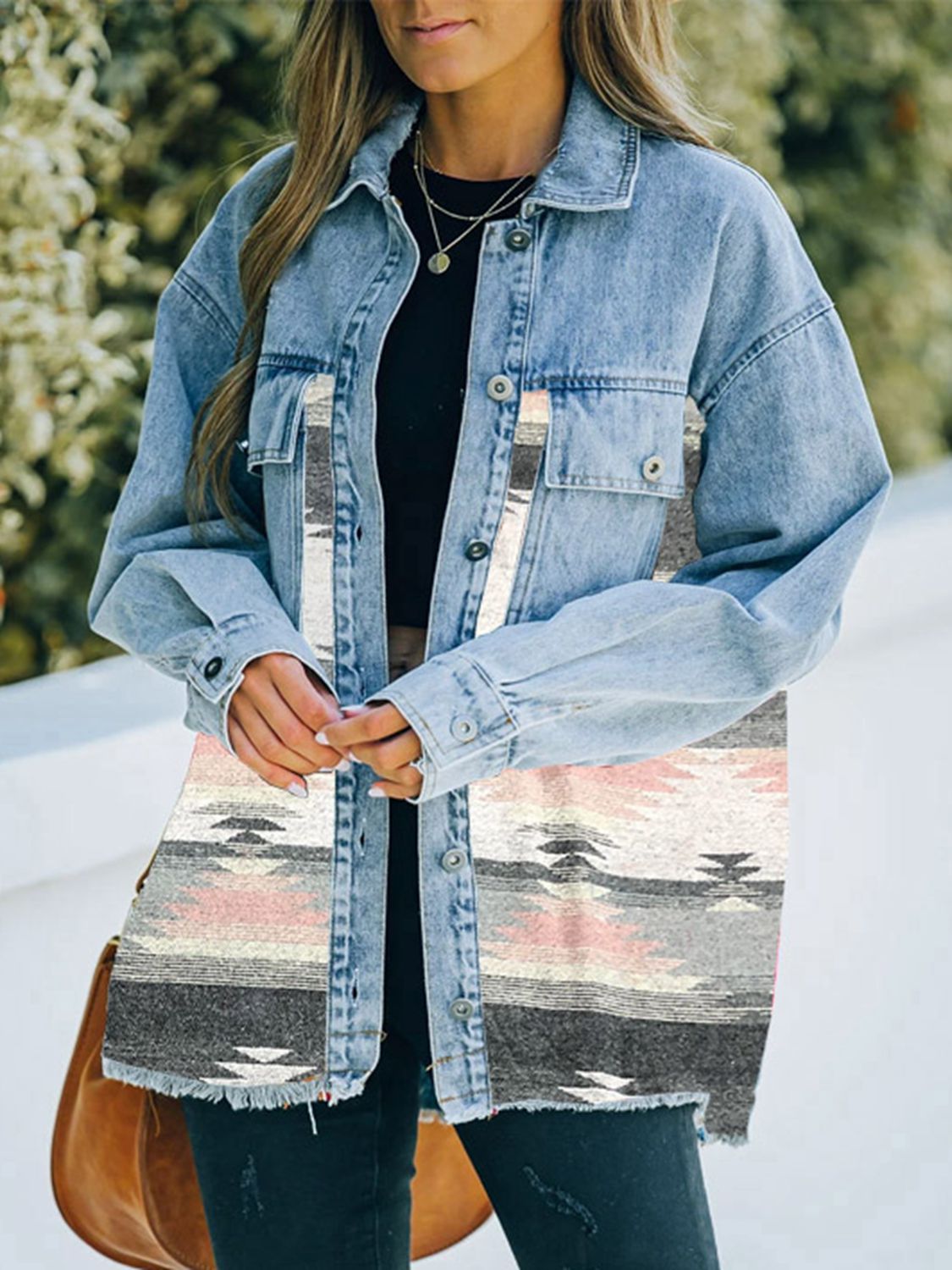 Collared Neck Dropped Shoulder Denim Jacket-Teresa&#39;s Fashionista LLC