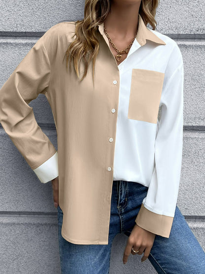 Color Block Button Down Shirt-Teresa&#39;s Fashionista LLC