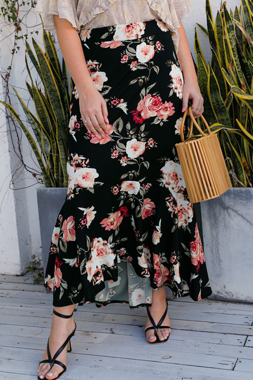 Plus Size Floral High-Rise Skirt-Teresa&#39;s Fashionista LLC