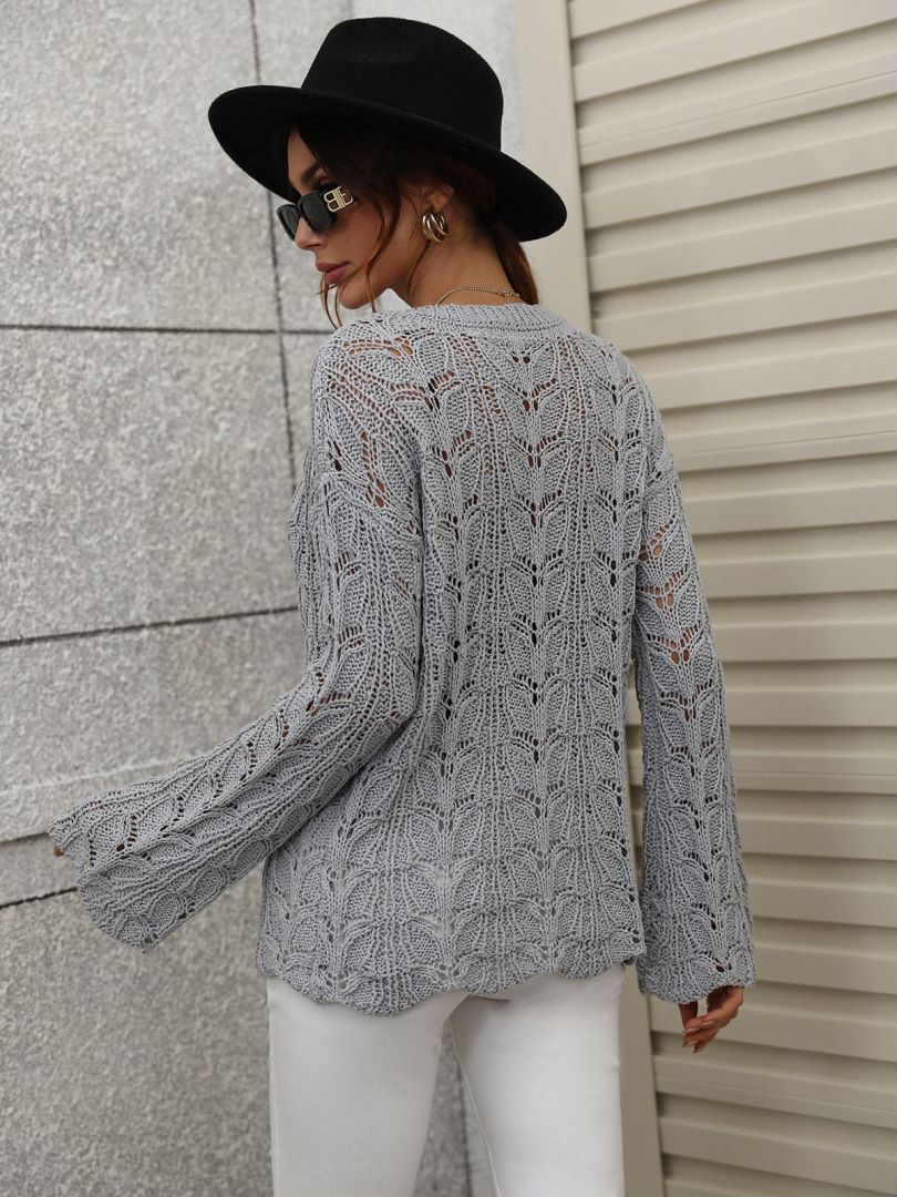 Openwork Dropped Shoulder Knit Top-Teresa&#39;s Fashionista LLC