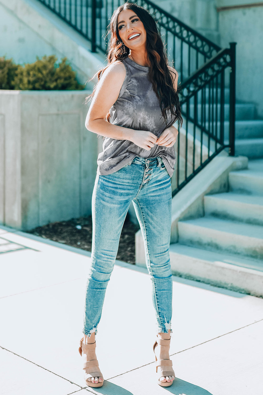 Tie-Dye Round Neck Tank-Teresa&#39;s Fashionista LLC