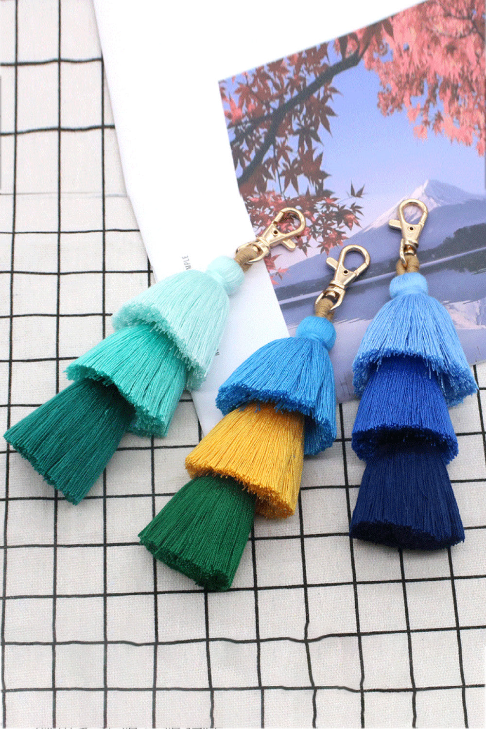 Assorted 4-Pack Multicolored Fringe Keychain-Teresa&#39;s Fashionista LLC