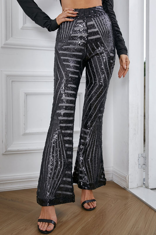 Sequin High Waist Flared Pants - Teresa's Fashionista LLC