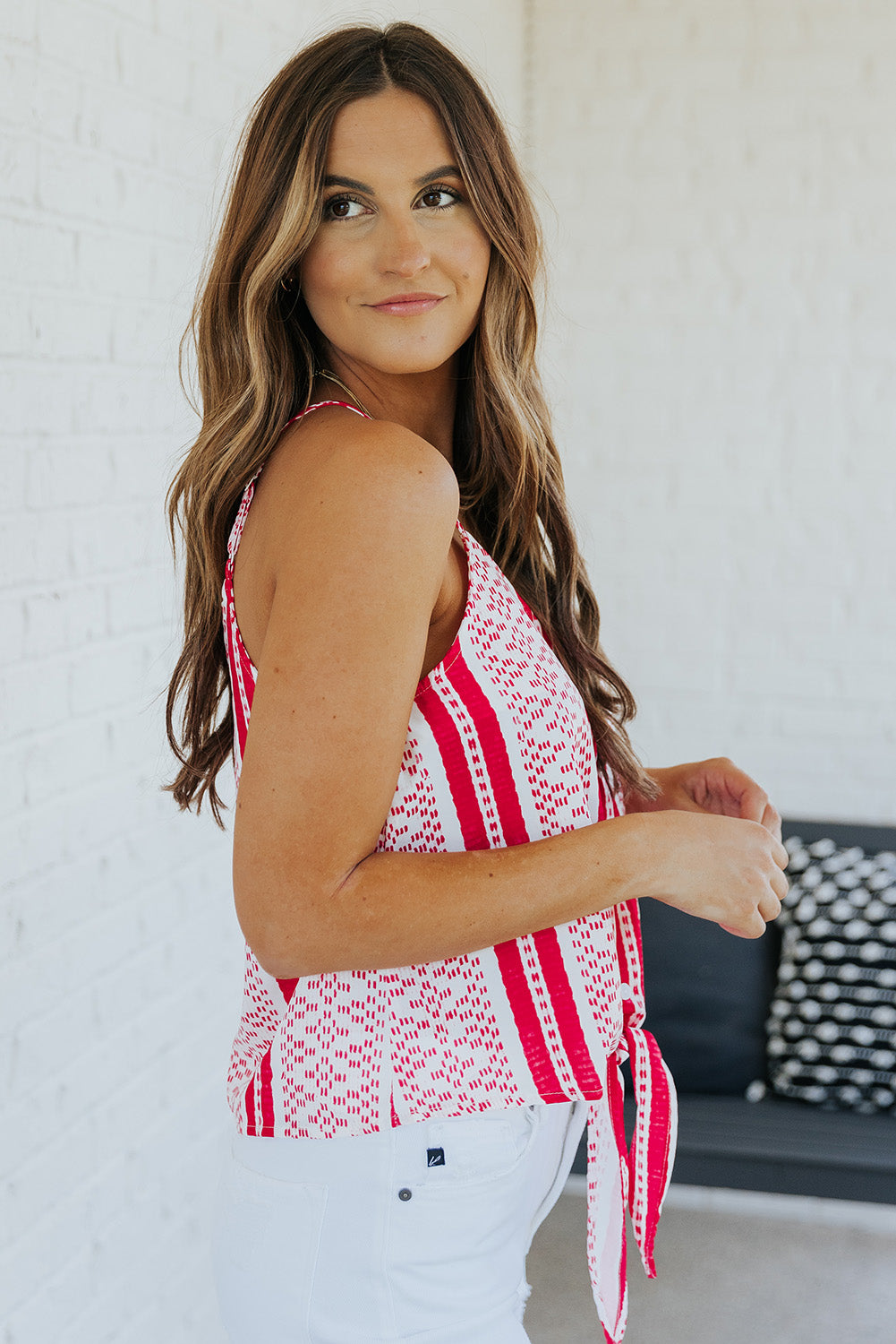 Printed Tie-Front V-Neck Cami-Teresa&#39;s Fashionista LLC