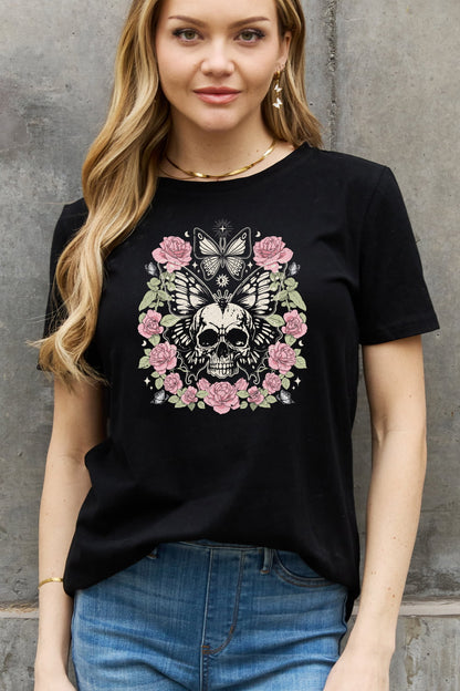 Simply Love Simply Love Full Size Skull & Butterfly Graphic Cotton Tee-Teresa&#39;s Fashionista LLC