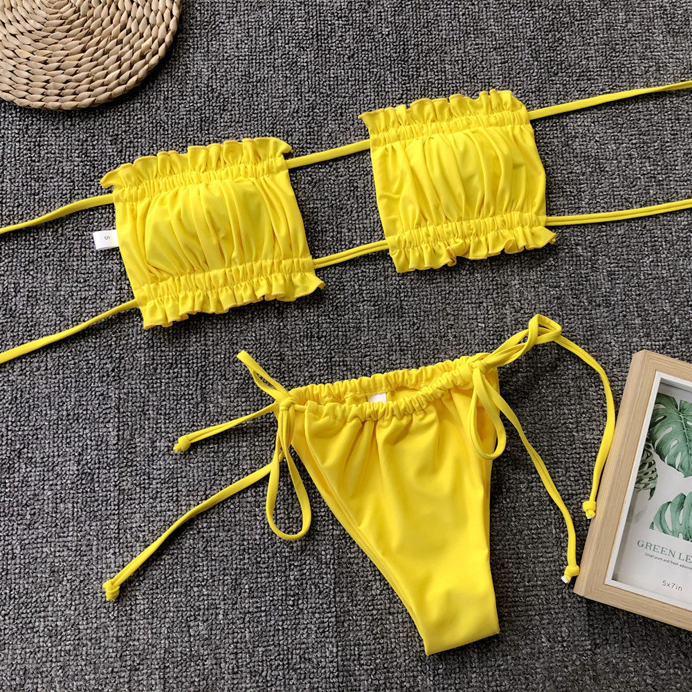 Frill Trim Ruched Bikini Set-Teresa&#39;s Fashionista LLC