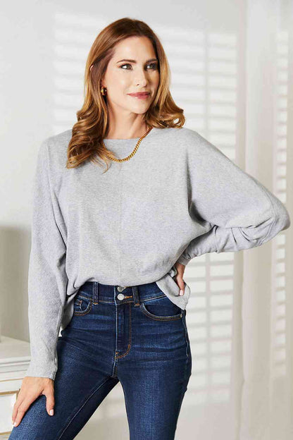 Double Take Seam Detail Round Neck Long Sleeve Top-Teresa&#39;s Fashionista LLC