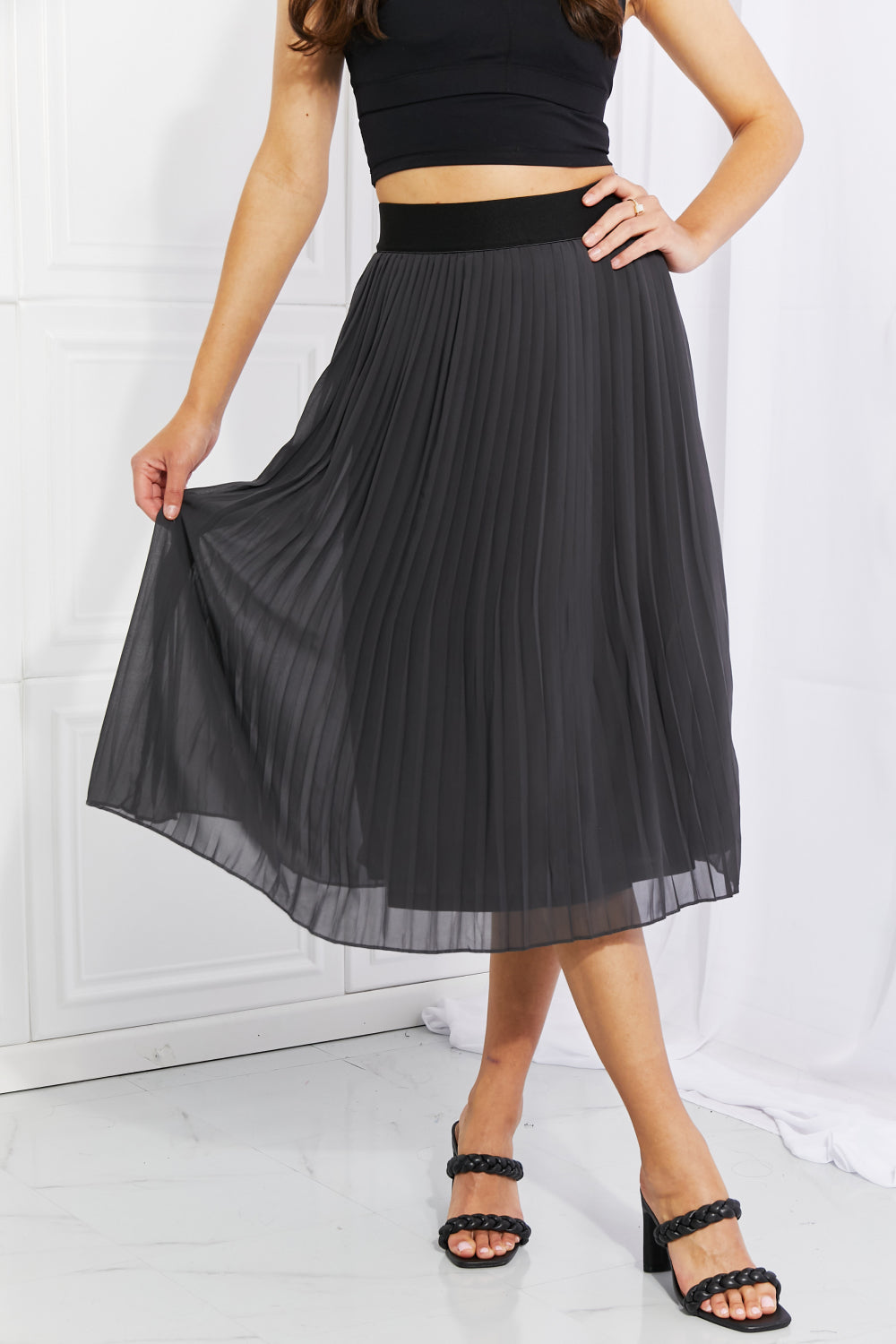 Zenana Full Size Romantic At Heart Pleated Chiffon Midi Skirt-Teresa&#39;s Fashionista LLC