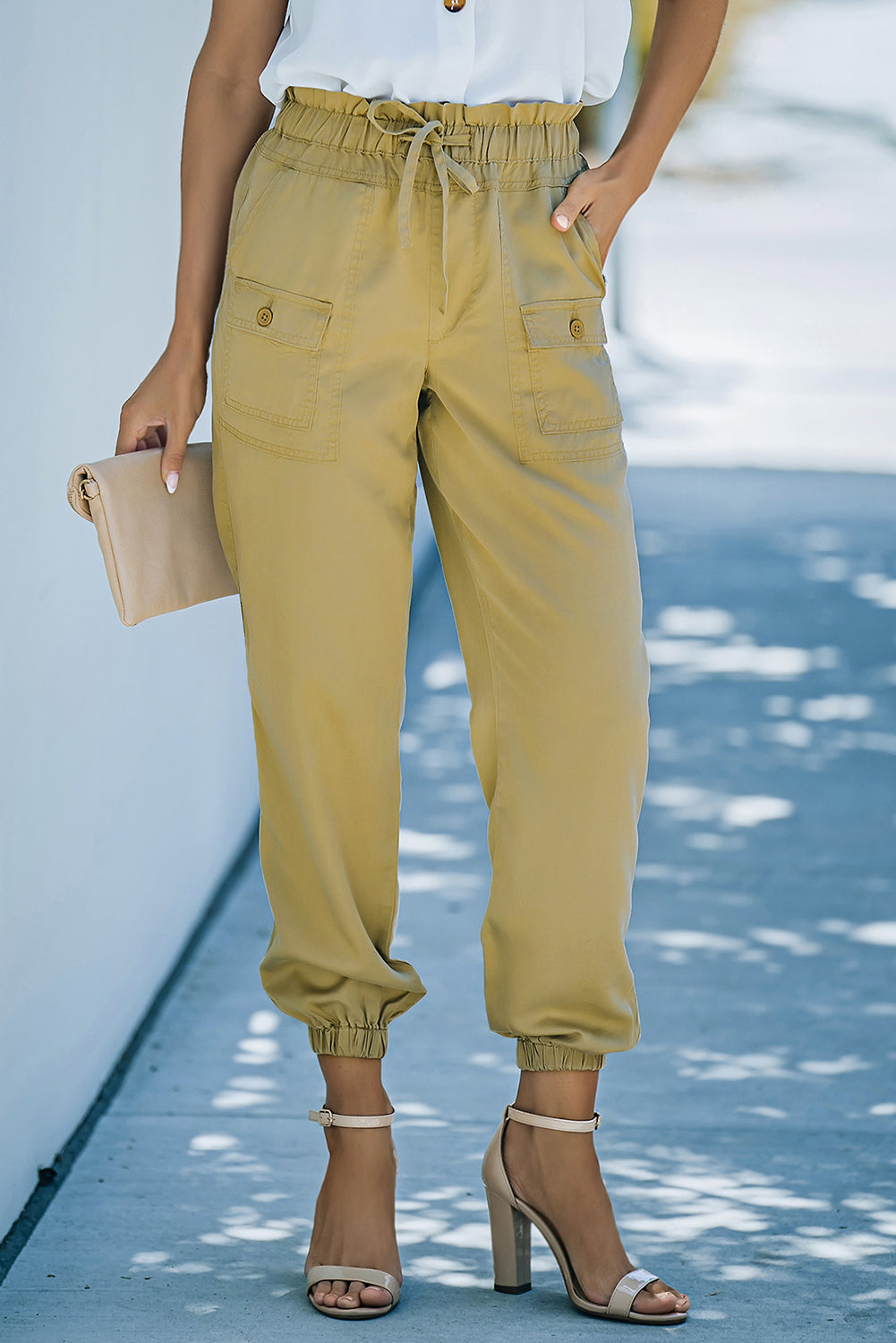 Paperbag Waist Joggers with Pockets-Teresa&#39;s Fashionista LLC