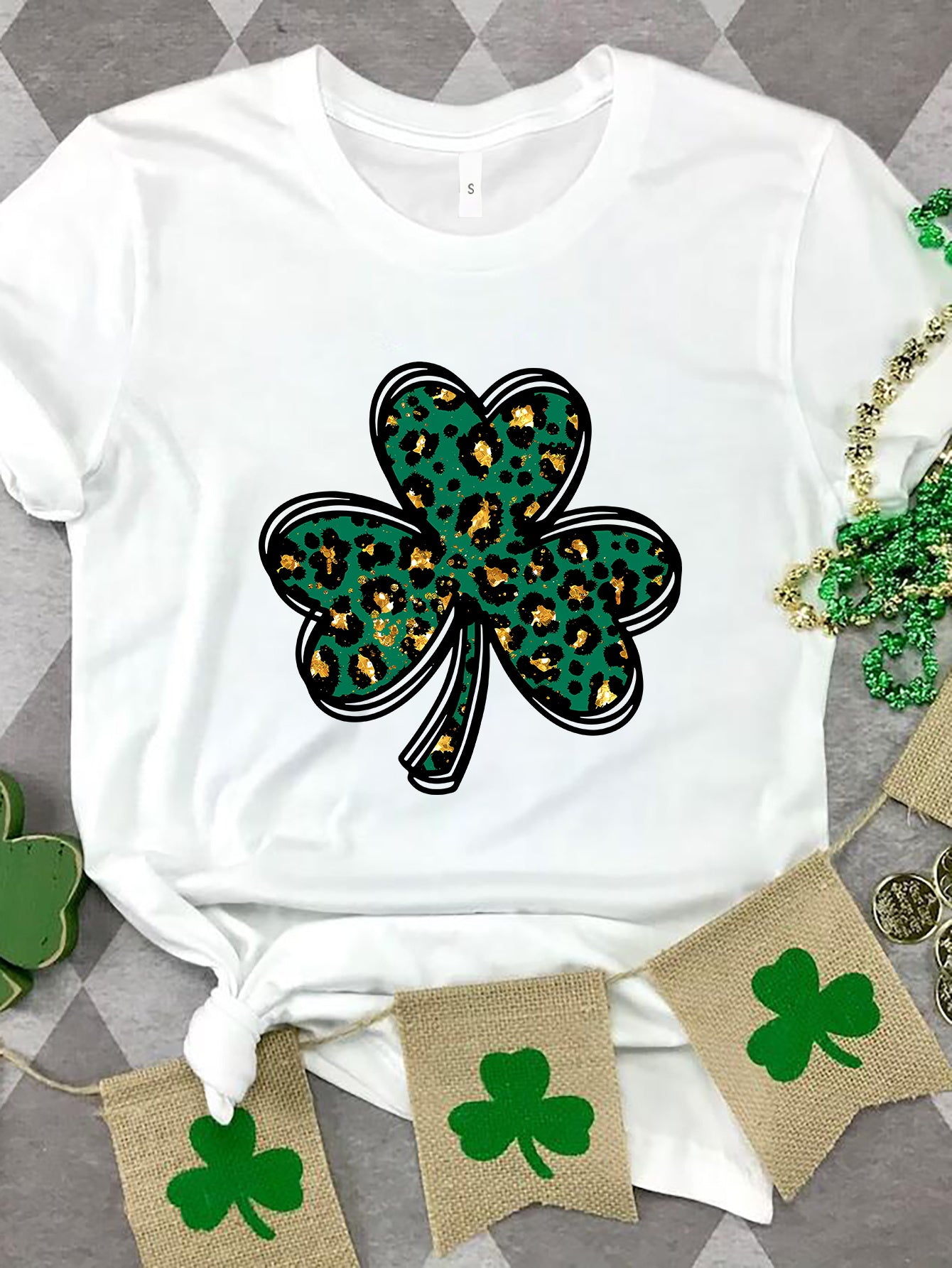 Lucky Clover Round Neck Short Sleeve T-Shirt-Teresa&#39;s Fashionista LLC