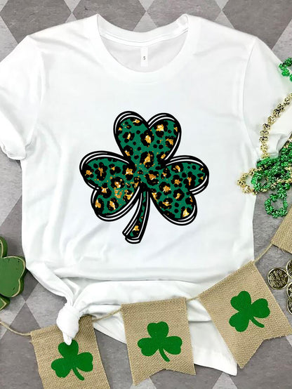 Lucky Clover Round Neck Short Sleeve T-Shirt-Teresa&#39;s Fashionista LLC