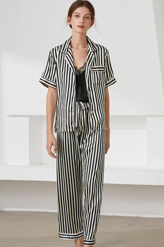 Striped Short Sleeve Shirt, Pants, and Cami Pajama Set - Teresa's Fashionista LLC