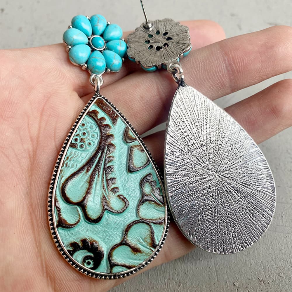 Turquoise Flower Teardrop Earrings-Teresa&#39;s Fashionista LLC