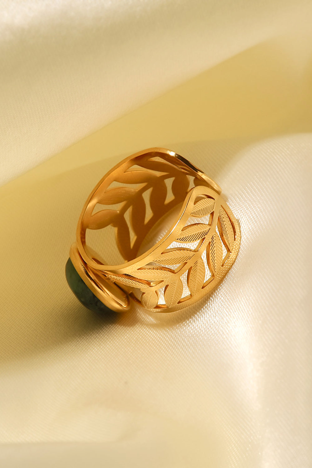 18k Gold Plated Malachite Leaf Ring-Teresa&#39;s Fashionista LLC