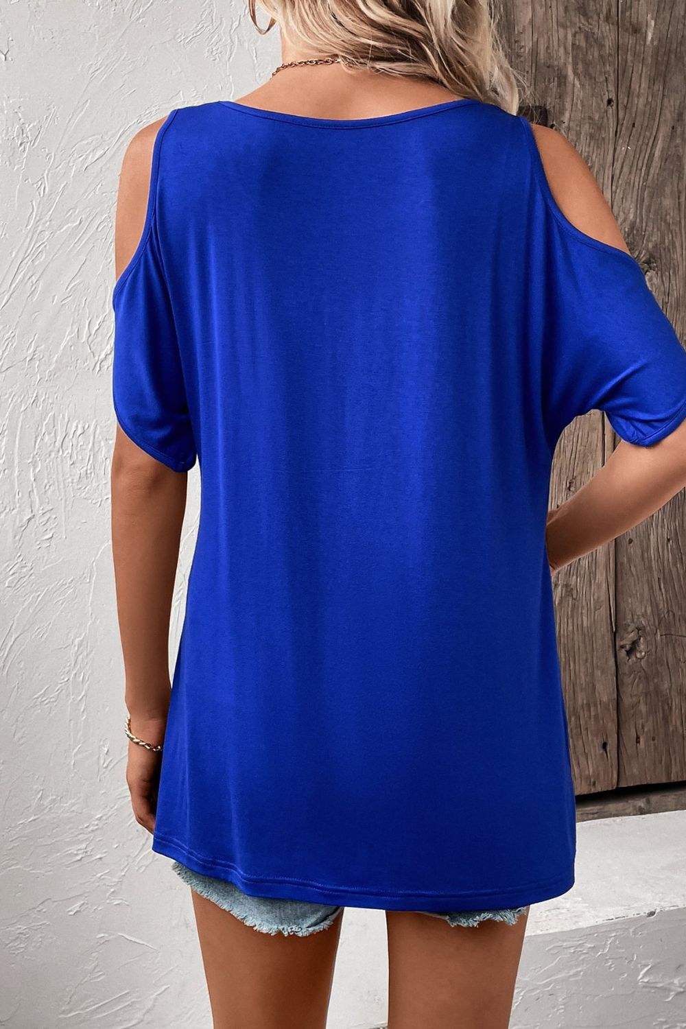 Round Neck Cold-Shoulder Top-Teresa&#39;s Fashionista LLC