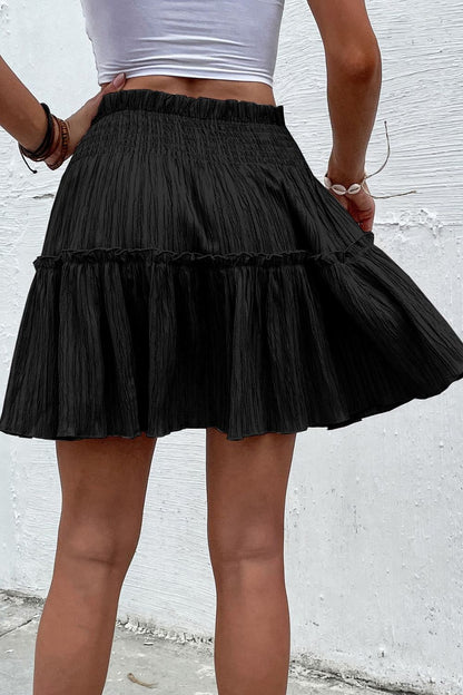 Smocked Waist Frill Trim Skirt-Teresa&#39;s Fashionista LLC