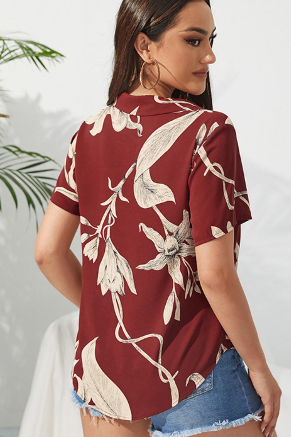 Floral Button-Up Short Sleeve Shirt-Teresa&#39;s Fashionista LLC