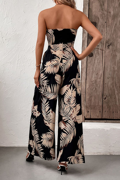 Printed Strapless Wide Leg Jumpsuit with Pockets-Teresa&#39;s Fashionista LLC