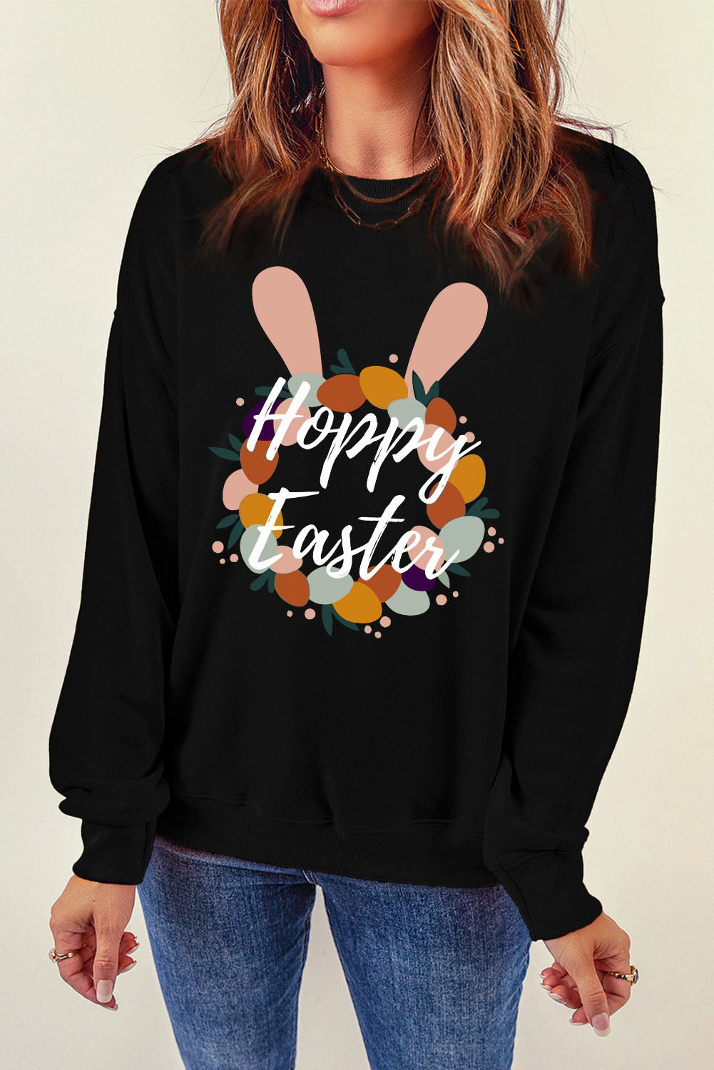 HOPPY EASTER Graphic Dropped Shoulder Sweatshirt-Teresa&#39;s Fashionista LLC