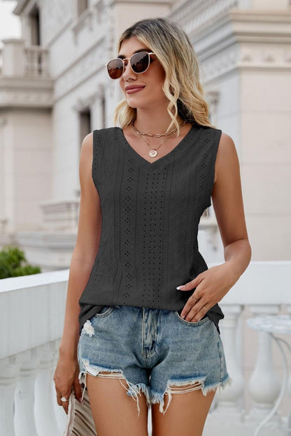 Eyelet V-Neck Tank-Teresa&#39;s Fashionista LLC