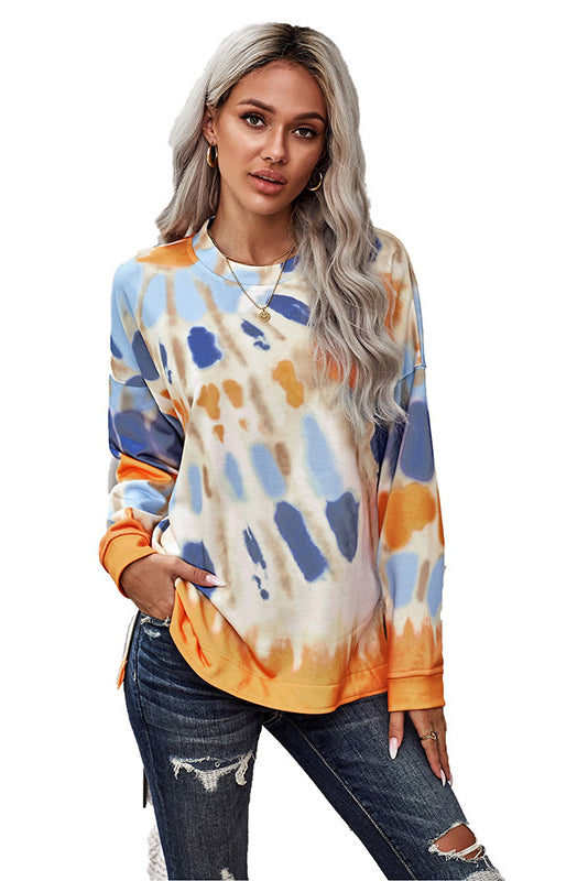 Tie-Dye Side Slit Long Sleeve Top-Teresa&#39;s Fashionista LLC